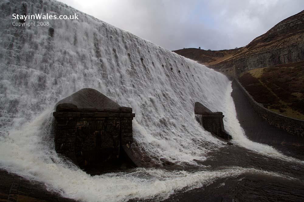 Stormy day at Caban Coch dam in the Elan Valley