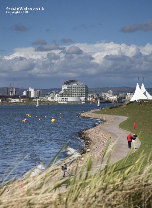 Mermaid Quay seen from Cardiff Bay Barrage