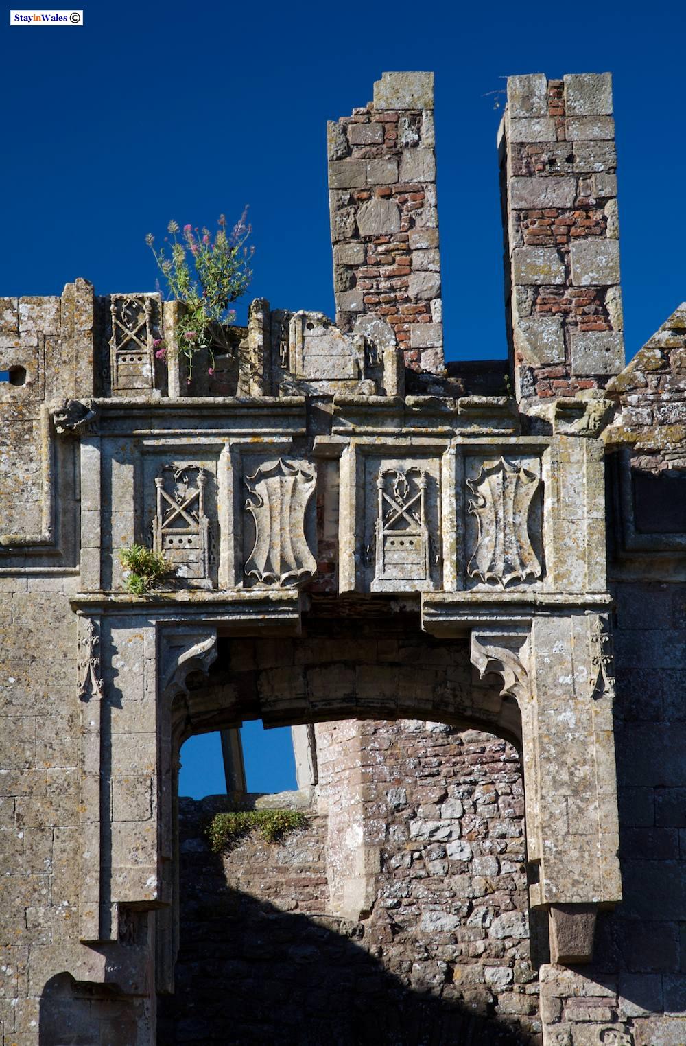 Carved badges and shiled at Raglan Castle