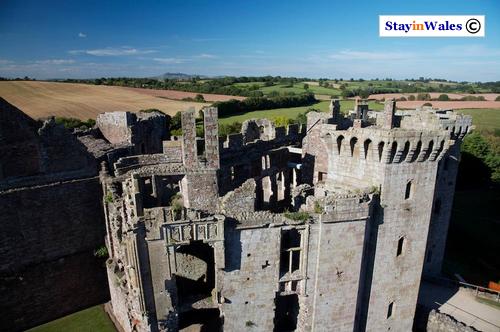 Raglan Castle gatehouse seen from the Great Tower.