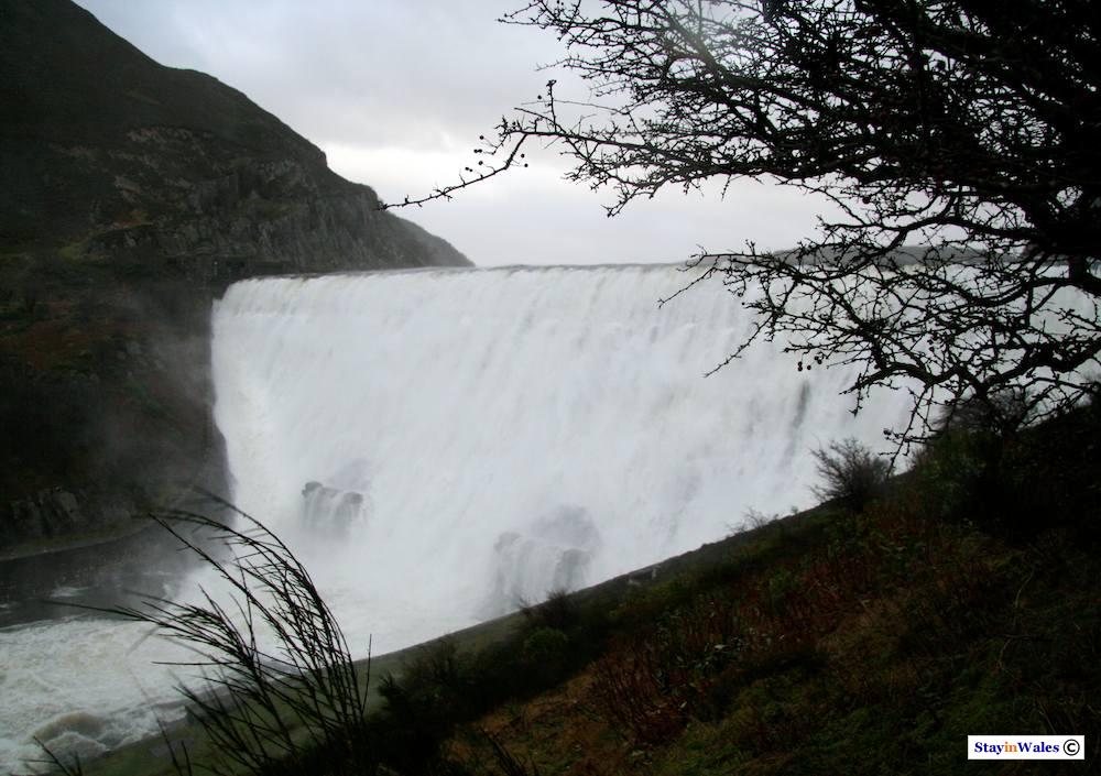 Caban Coch dam on a stormy day