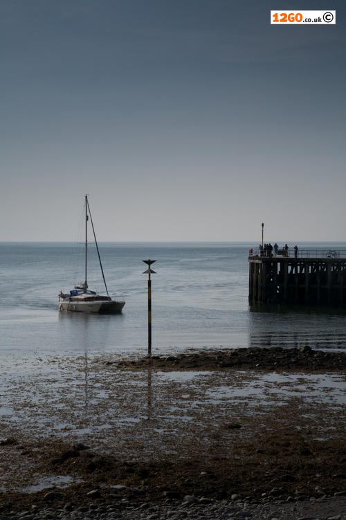 Catamarn approaching Aberystwyth harbour