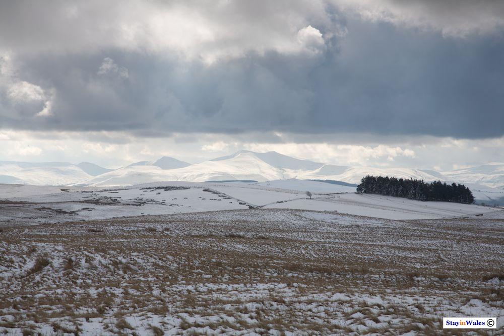 Snow on the Brecon Beacons from the Eppynt