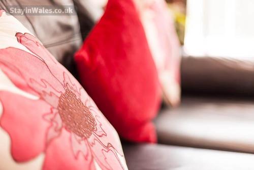 Decorated cushions on the lounge sofa