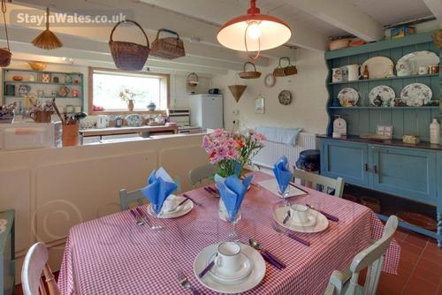 The dining area and kitchen