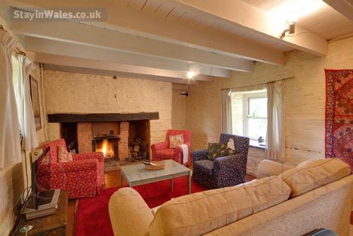 The living room has an open fire