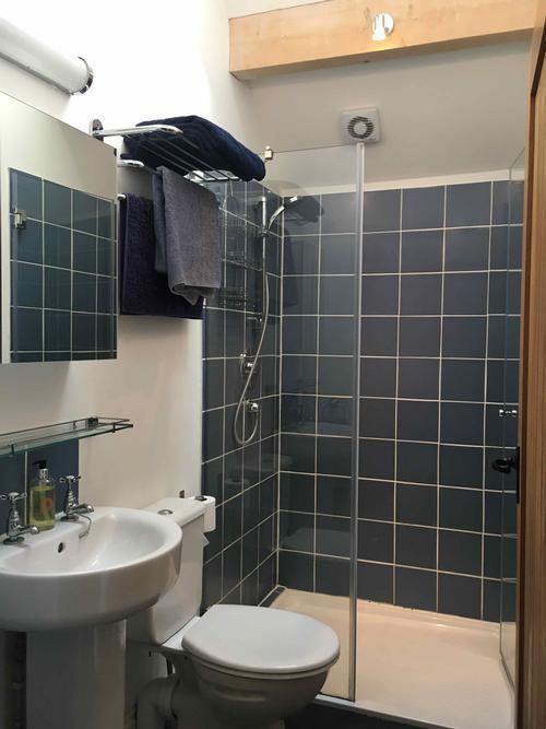 Shower room with large walk-in shower and toilet