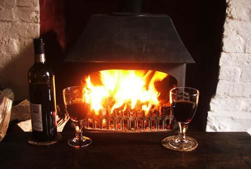 Solid fuel stove in the living room.