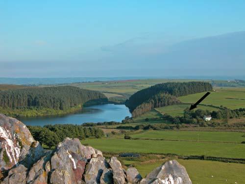 Arrow marks the location of the cottage on the southern slopes of the Preseli Hills, Pembrokeshire.