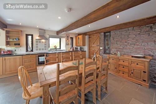 The dining area and kitchen