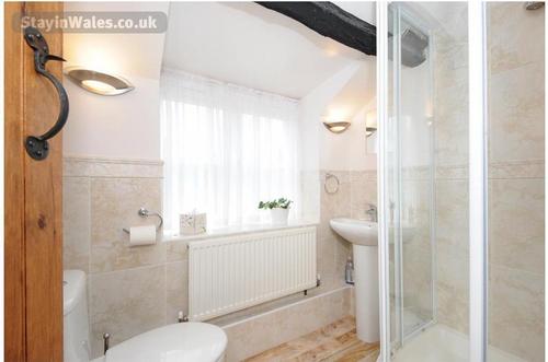 The en suite for bedroom 2 with toilet, washbasin and shower