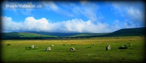 Trallwyn Cottages beside ancient stone circle at Gors Fawr