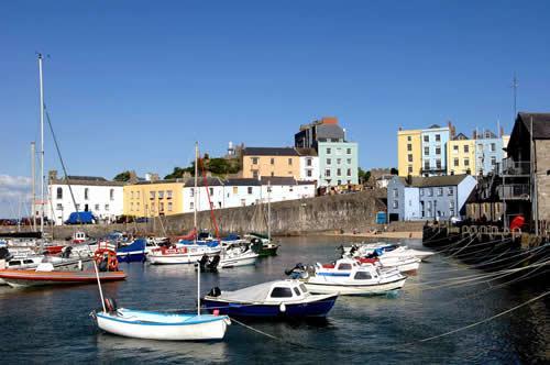 The picturesque fishing harbour at Tenby