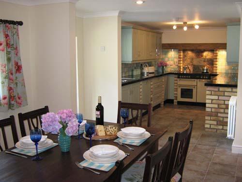 The dining area and kitchen
