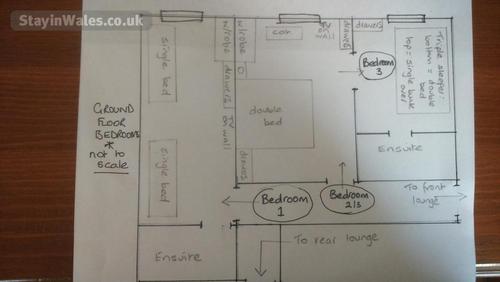 Diagrammatic of ground floor bedrooms - not to scale - bedrooms 1, 2 and 3
