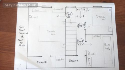 Diagrammatic of first floor bedrooms - not to scale - bedroom 4, 5 and 6