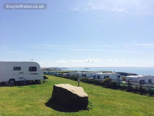 Pitch 42 with view to crescent pitches 49 to 43. Touring caravan field (suitable for motorhomes also