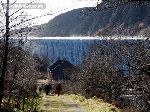Water cascading over Caban Coch dam in the Elan Valley