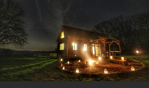 Cruckbarn at night